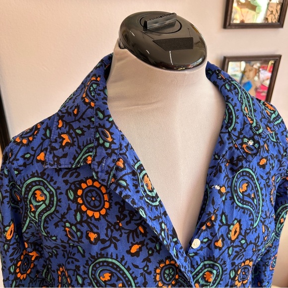 J.Crew Vintage 70s Style “The Perfect Shirt” Blue Paisley Button-Up Cotton Shirt - Picture 4 of 12